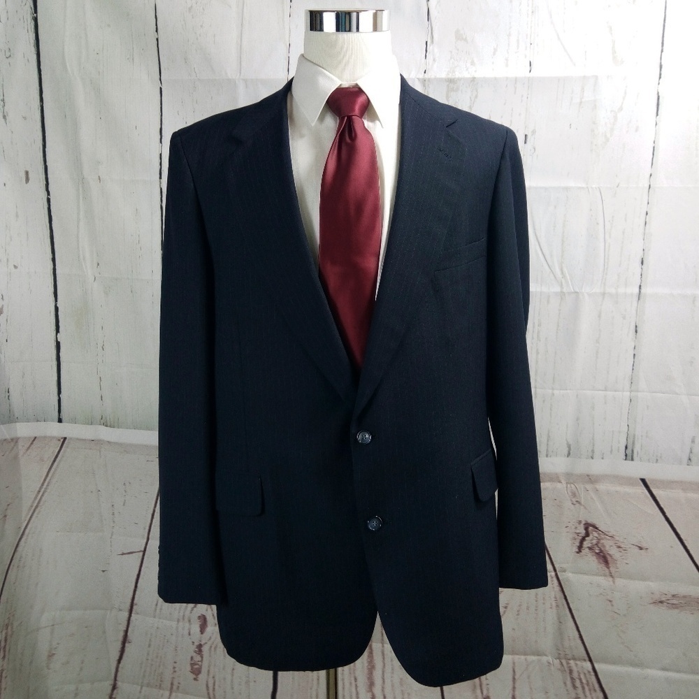 Hardy Amies 46L Dark Blue Striped Suit Blazer